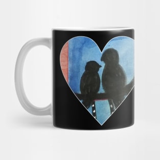 Heart shaped bird couple watercolor design Mug